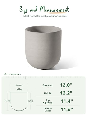 LE TAUCI 12 Inch Pots for Plants, Ceramic Large Planters for Indoor Plants, Indoor Plant Pots for Home Garden Patio Office, Planter Pots with Drainage Hole and Rubber Plug, Neutral Gray - Image 5
