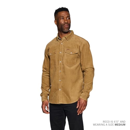 Indian Motorcycle Men's Western Cord Shirt, Brown, 100% Cotton Corduroy, Pearl Snap Buttons - 28649693
