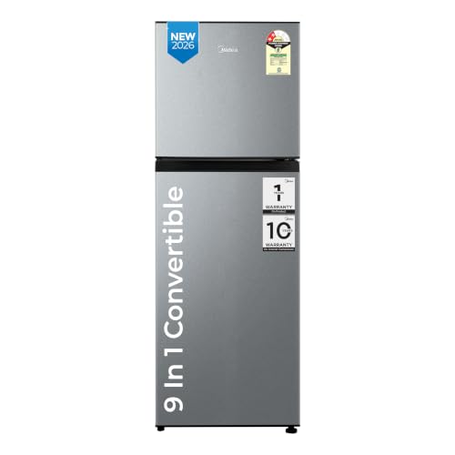 Image of Midea 233L 2 Star Convertible 9-In-1 Inverter Compressor Frost Free Double Door Refrigerator with Multi Air Flow, Smart⁺ Cooling (MDRT359FGI50IN1, Active C Fresh Deodorizer, Crystal Silver, New 2026)
