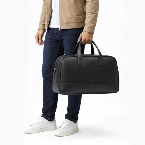 Image of POLICE Premium 40L Duffle Bag for Men | Spacious Travel & Gym Bag | Premium Vegan Leather | Durable Zipper & Strong Handles | Stylish Weekend & Cabin Luggage | Black