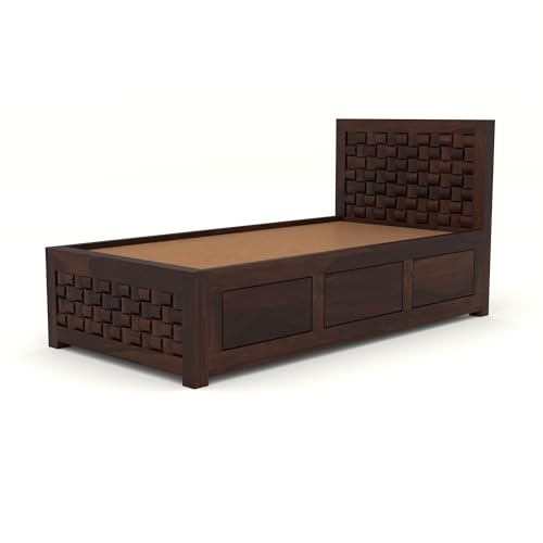 Image of Solid Sheesham Wood Single Size Bed with Box Storage for Bedroom Living Room Single Cot for Home Wooden Palang for Hotel (Walnut, Size 6 * 4)