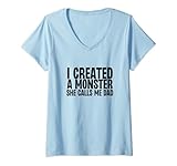 Photo Gallery donna i created a monster she calls me dad funny father s day maglietta con collo a v Photo Gallery donna i created a monster she calls me dad funny father s day maglietta con collo a v