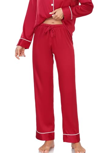 Image of Serenedelicacy Women's Satin Pajama Set Long Sleeve Button Down Sleepwear 2-Piece Silky Pj Set