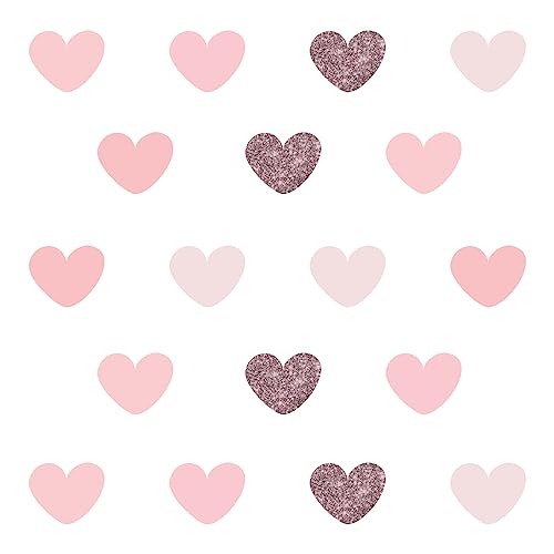 Adesivo de Parede Corações Tons de Rosa Glitter Quarto de Menina 55un Cobre 5m2 (Com Glitter Rosê)
