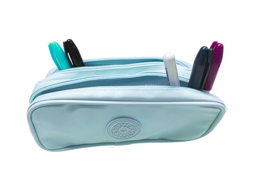 Estojo Escolar VMP em PVC Azul Claro – Compartimento Duplo com Zíper Reforçado para Canetas, Lápis e Acessórios Escolares.