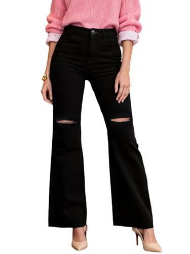 Women's High-Waisted Ripped Wide-Leg Jeans with Stretch - Curvy-Friendly & Comfortable2