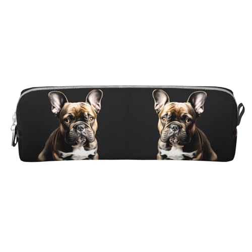 Long Ears French Bulldog Leather Zippered Pencil Case,Three-Dimensional Pen Bag With Large Capacity,Durable Convenient Portable2