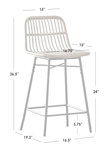 Set de 2 butacos Giles de mimbre sintético y metal con respaldo, marco negro, altura de mostrador, estilo moderno para cocina, isla o exterior miniatura 3