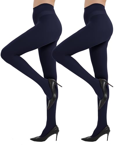 Image of Citystl 2 Pairs Plus Size Black Tights for Women, 40D Solid Color Soft Tights, Control Top Microfiber Pantyhose for women