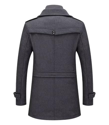 Image of INVACHI Men's Wool Blend Coat Single Breasted Trench Coat Thermal Business Winter Coat with Removeable Collar