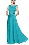 WTW Women's Long Lace Chiffon Formal Evening Party Gown Bridesmaid Dress-Turquoise-8