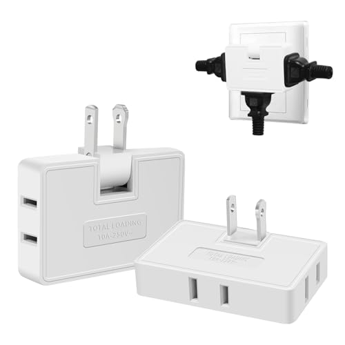 2 Pack 3 Way Flat Wall Outlet Extender Adapter- 180 Degrees Rotatable Flat Plug AC Adapter, 2 Prong...
