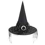 Zando Kids Witch Hat for Women Girls Halloween Party Decoration - Black Lace Witches Hat for Outdoor Hanging - One Size
