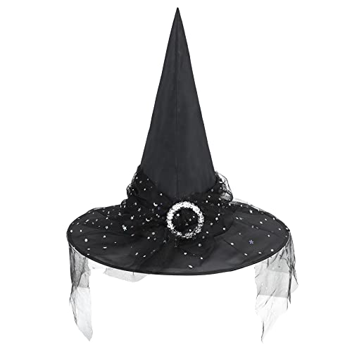 Zando Kids Witch Hat for Women Girls Halloween Party Decoration - Black Lace Witches Hat for Outdoor Hanging - One Size