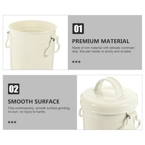 Image of KOMBIUDA Desktop Trash Can Desktop Wastebasket Counter Garbage Bin Trash Container Mini Dumpster Car Trash Can Bags Tabletop Iron Pencil Office Storage Barrel White