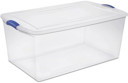 Sterilite 19290404 See-Through Lid And Base 105 Quart Latch Box- Maximum Storage Space With Secure Stacking, Stadium Blue, Case of 4