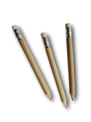 Impocoweb 50 Matite Mini In Legno Naturale Grafite Hb (50 Pezzi) Con Gommino Colore Naturale