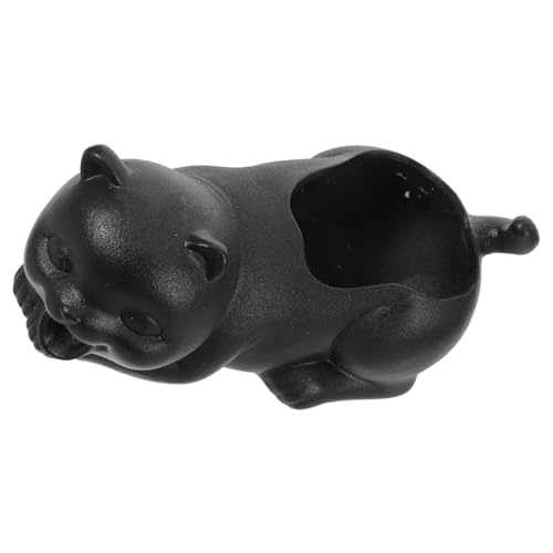 LOLIPPYY Fontaine à Eau en Céramique Noire Statue de Chat Cracheur pour Aquarium et Jardin Diffuseur d'eau Décoratif Écologique pour Bassin Accessoire D’Oxygénation et Décoration