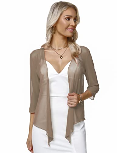 Image of Aiboria Womens 3 /4 Sleeve Shrug Sheer Mesh Bolero Tie Front Cropped Cardigan S-XXL