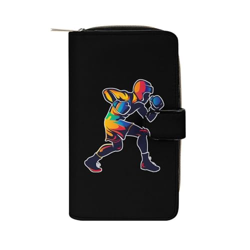 Cool Boxing Boxer Leather Long Pouch Wallet for Men And Women Large Capacity Clutch Cash Wallet with Zippered