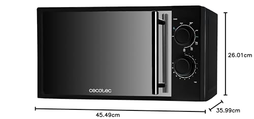 Cecotec Microondas All Black Grill. 700 W de Potencia, Capacidad de 20l, Grill de 900 W, 9 Niveles Funcionamiento, Temporizador 30 min, Modo Descongelar, Acabado Negro