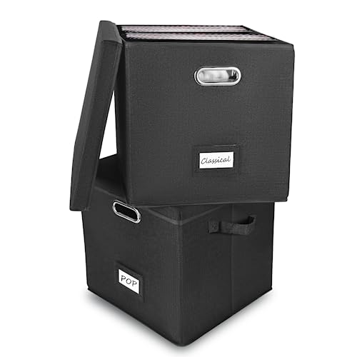 Vinyl Record Storage Box Set of 2 - Album Storage Holds...