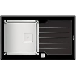 Fregadero Cristal Negro Teka Diamond RS15 1C 1E 86 - Fregadero Encastrado de 50 cm, Urban Colors Edition , SilentSmart, Vidrio Templado de Seguridad, Tapa Decorativa. Color Negro