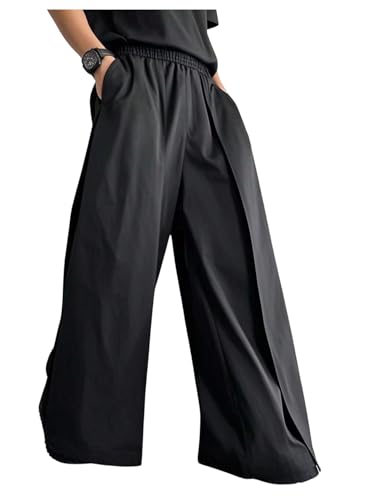 Verdusa Men's Wide Leg Dress Pants Business Casual Drawstring Waist Baggy Trousers with Pockets