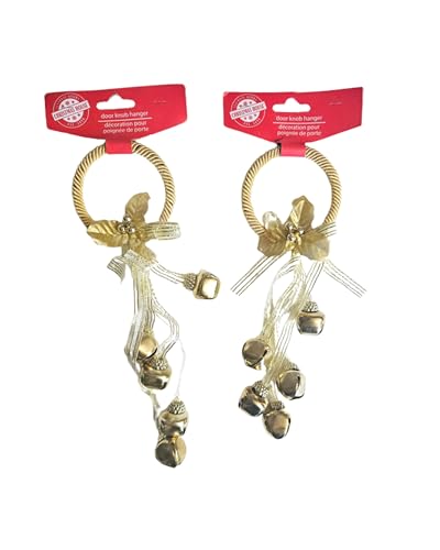 Jingle Bells Christmas Holiday Door Knob Hanger Decoration - Set of 2 (Gold)