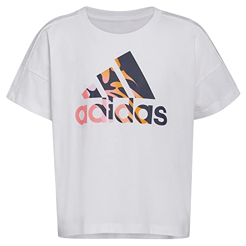 adidas Girls' Big Short Sleeve Tee T-Shirt, White Pastel, Large