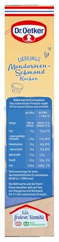 Dr. Oetker Mandarinen-Schmand Kuchen, 4 x 460 g, Backmischung für Schmand-Kuchen mit fruchtig-frischem Geschmack, einfache Zubereitung & gelingsicheres Backen