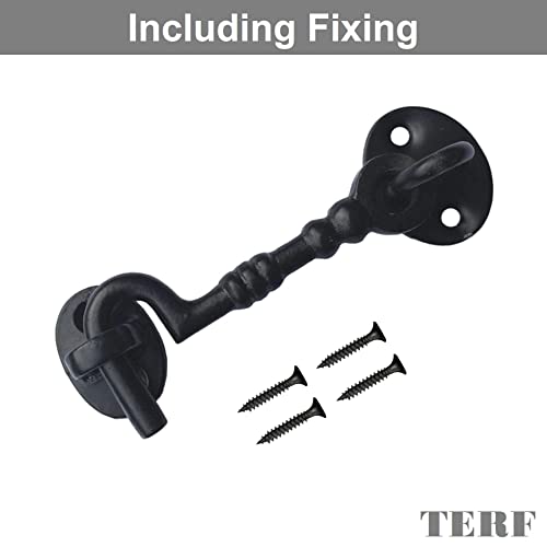 TERF® 75mm Heavy Duty Antique Black Cabin Door Hook and Eye Lock 75mm (3 inch) Cabinet Latch Catch including Fixing Screw For Door Gate Window Closet Shed Latch - Image 2
