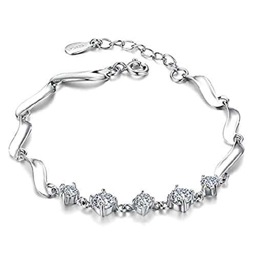 Image of Shining Diva Fashion Stylish Crystal Platinum Silver Plated Charm Bracelet for Women (Silver) (10926b)