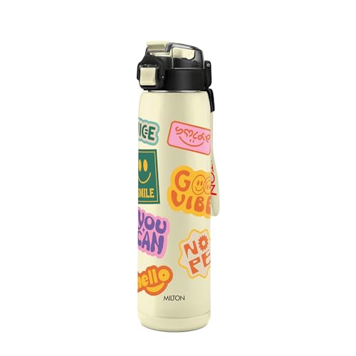 Image of Milton Steel Edge 600 Thermoware Water Bottle 500 ml with One Touch Safety Lock & Twin Lid Sip or Gulp,Long Hours Hot & Cold,Leak Proof,ISI Certified,Vacuum Insulated,for Office,Gym,School, Ivory