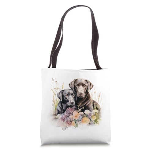 Floral Wildflower Dog Black & Brown Labrador Retriever Tote Bag miniatura 1