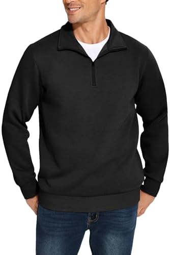 PINSPARK Men's Quarter Zip Pullover Sweatshirts Mock Neck Casual Long Sleeve Fall Winter Warm Fleece Cotton Sweatshirt