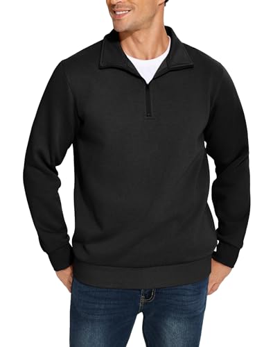 PINSPARK Men's Quarter Zip Pullover Sweatshirt Mock Neck Fleece Cotton