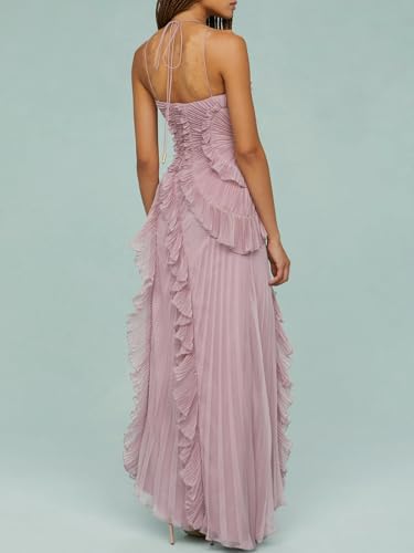 Image of Women Y2k Backless Long Dress Halter Tie Neck Maxi Dress Flowy Beach Sundress Summer Streetwear
