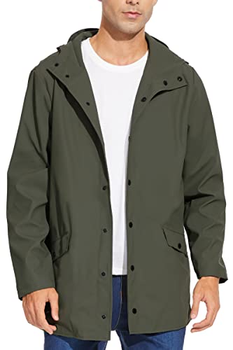 Fahsyee Rain Jacket Men Waterproof - Mens Raincoat Lightweight Rain Coat With Hood Long Breathable Windbreaker Trench Army Green L #TOP29