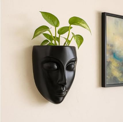 Image of Wall Mounted Face Planter Set, Black and White, Decorative Indoor Plant Holder, Modern Home Decor, 4 Pieces (Plastic) (4)