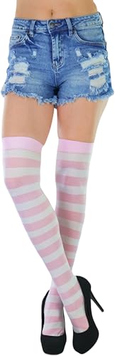 Image of ToBeInStyle Women's Vibrant Horizontal Wide Striped Thigh High Stockings