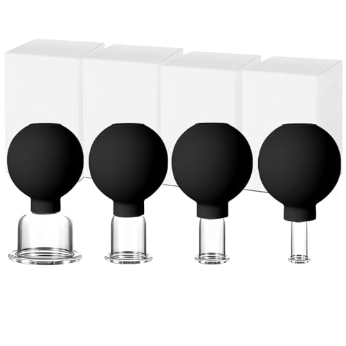 4 Stück Schröpfgläser mit Silikon Saugball Schröpfglas Set aus Echtglas Face Cupping Set Straffen Sie die Gesichtskonturen Schröpfen Gesicht Anti Cellulite