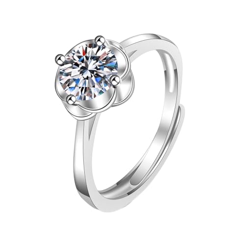 Homxi Anillo Eternidad Mujer Oro Blanco 14K, Redondo Solitario con Diamante Creado de 1ct, Anillos de Plata Matrimonio Mujer, Talla 20(60mm)