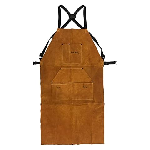 Long Real Leather Apron 43.7" Heavy Duty Work Apron with 6 Tool Pockets Heat Flame Resistant Welding Apron for Blacksmith Woodwork BBQ Fireplace Welders Men Women Safety Apparel Cover