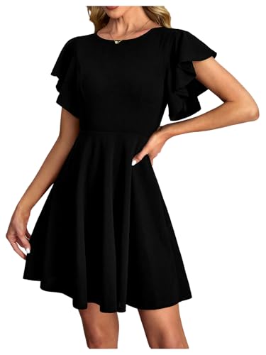 Women's Butterfly Short Sleeve Mini Dress Crew Neck A Line Elegant Work Office Dresses