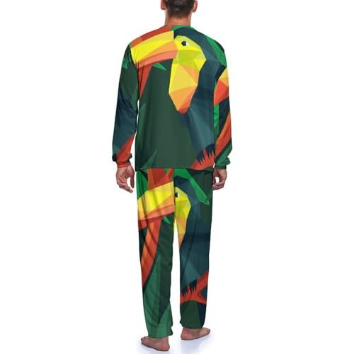 Pyjama homme perroquet géométrique, l'ensemble manches longues idéal à offrir
