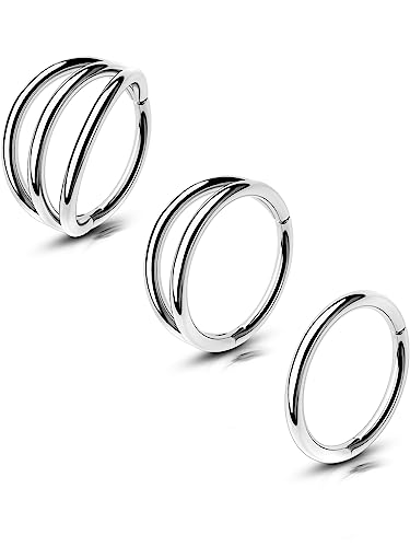 OUFER Body Piercing 3pcs Helix Piercing Ring Hoop 16G Tragus Earring 316L Stainless Lip Labret Ring Rook Snug Conch Septum Piercing Jewellery