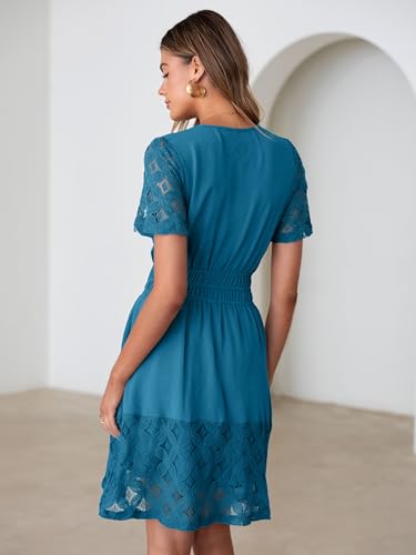 Image of Simplee Womens Boho Summer Dresses Casual Wedding Guest V Neck Short Sleeve Empire Waist A Line Tiered Mini Dress