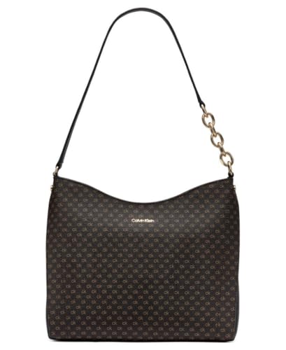 Calvin Klein Nova Chain Hobo Shoulder Bag, Brown/Khaki/Black Mini, One Size