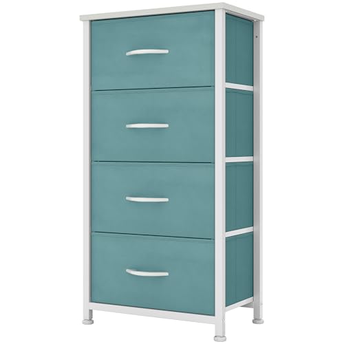 YITAHOME Commode, 4 Tiroirs en Tissu Commode Chambre Meuble de Rangement, Cadre en Métal,pour Chambre à Coucher, Salon,Vert